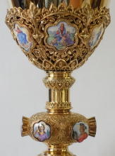 Solid silver gilt antique French Marian Gothic Chalice.